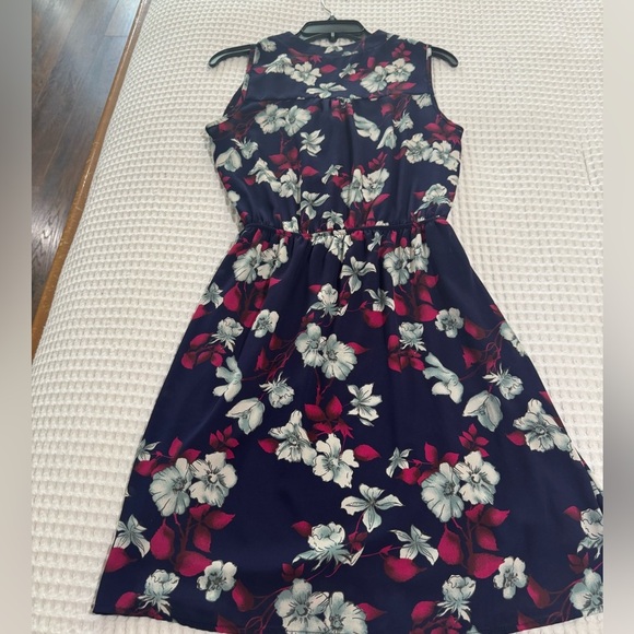 41Hawthorn Indigo Blue Floral Print Sheath Dress 1/2 Button Elastic Waist Sz S - Picture 3 of 5